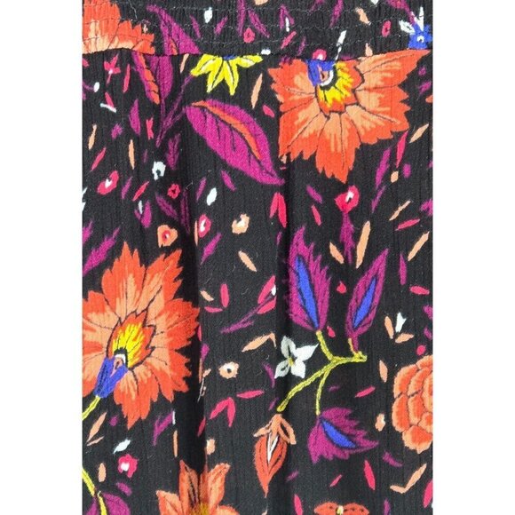 Old Navy Boho Midi Dress M Black Floral Hippie Peasant Cottage Rayon Lined - Picture 6 of 14